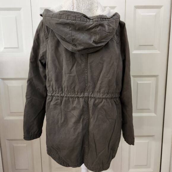 Olive Green Military Utility Parka Jacket with Sherpa Lining and Hood Medium - Picture 9 of 13